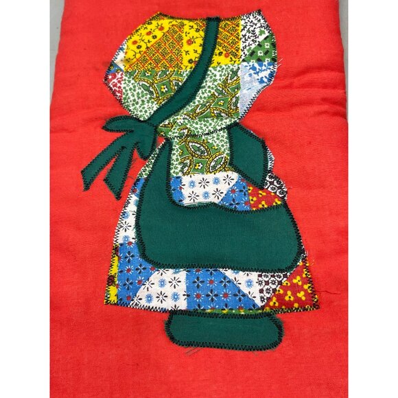 handmade vintage Christmas stocking patch work little girl bonnet red 20" READ - Picture 2 of 5